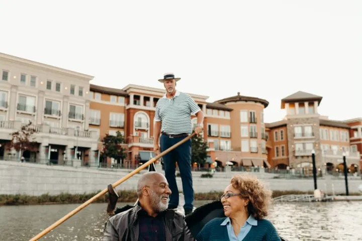 a group of people on a gondola
